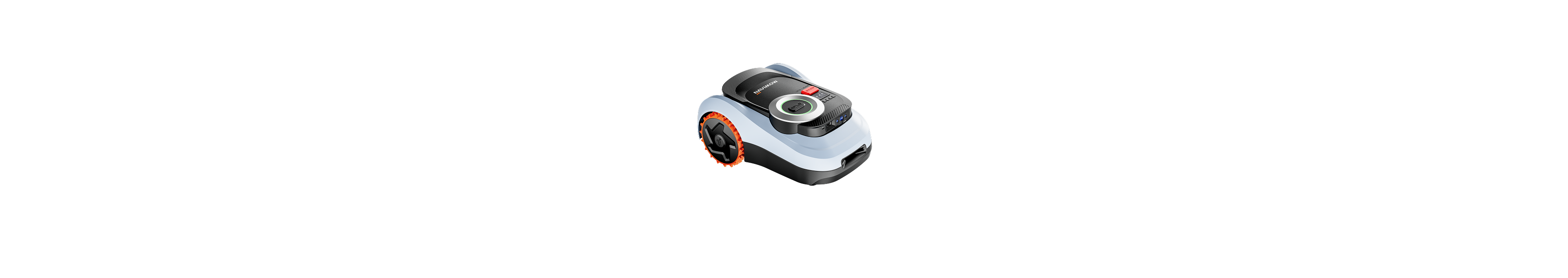 Segway Navimow i2 LiDAR robot lawn mower dark body four wheels white studio shot