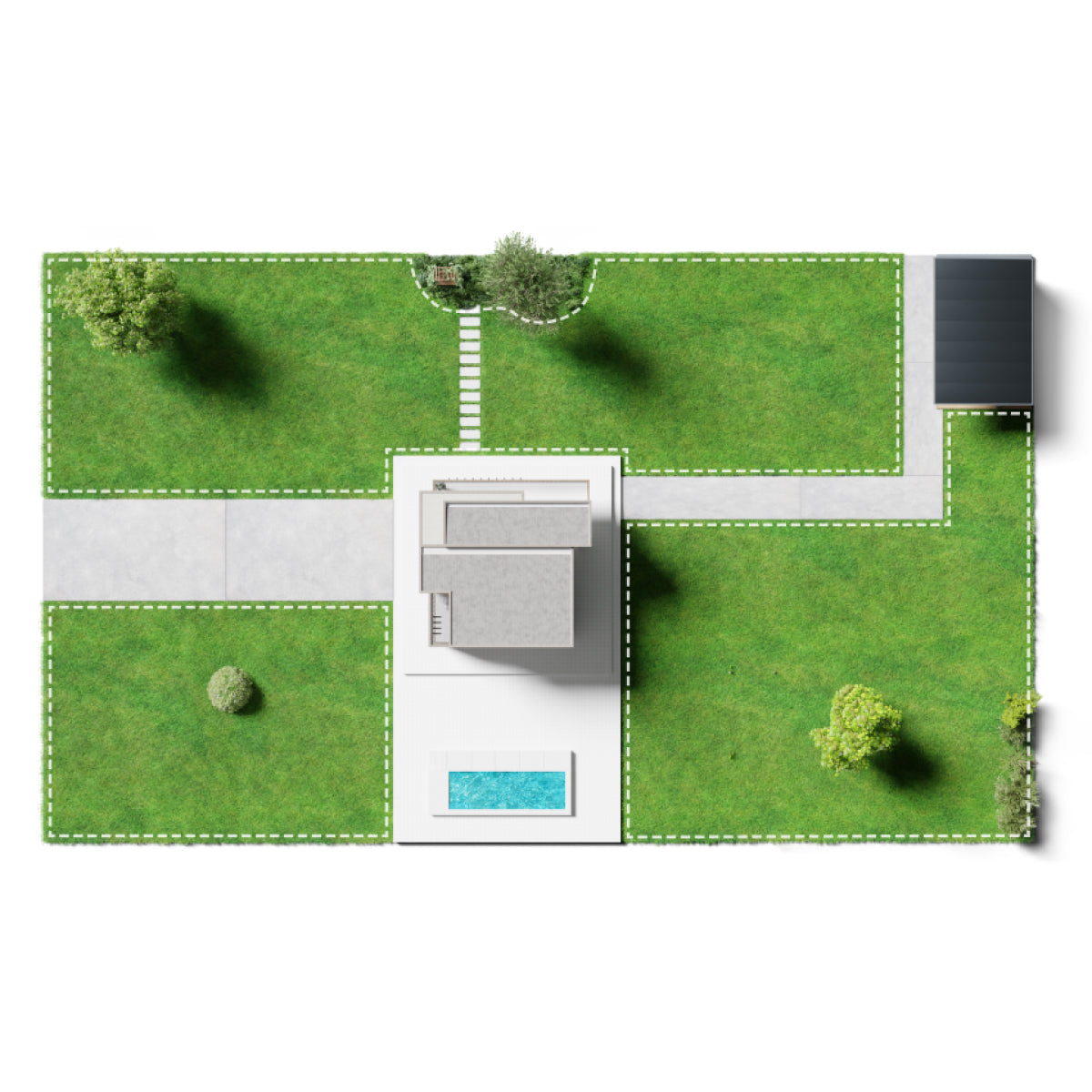 Segway Navimow i105E robot lawn mower maps a green lawn.