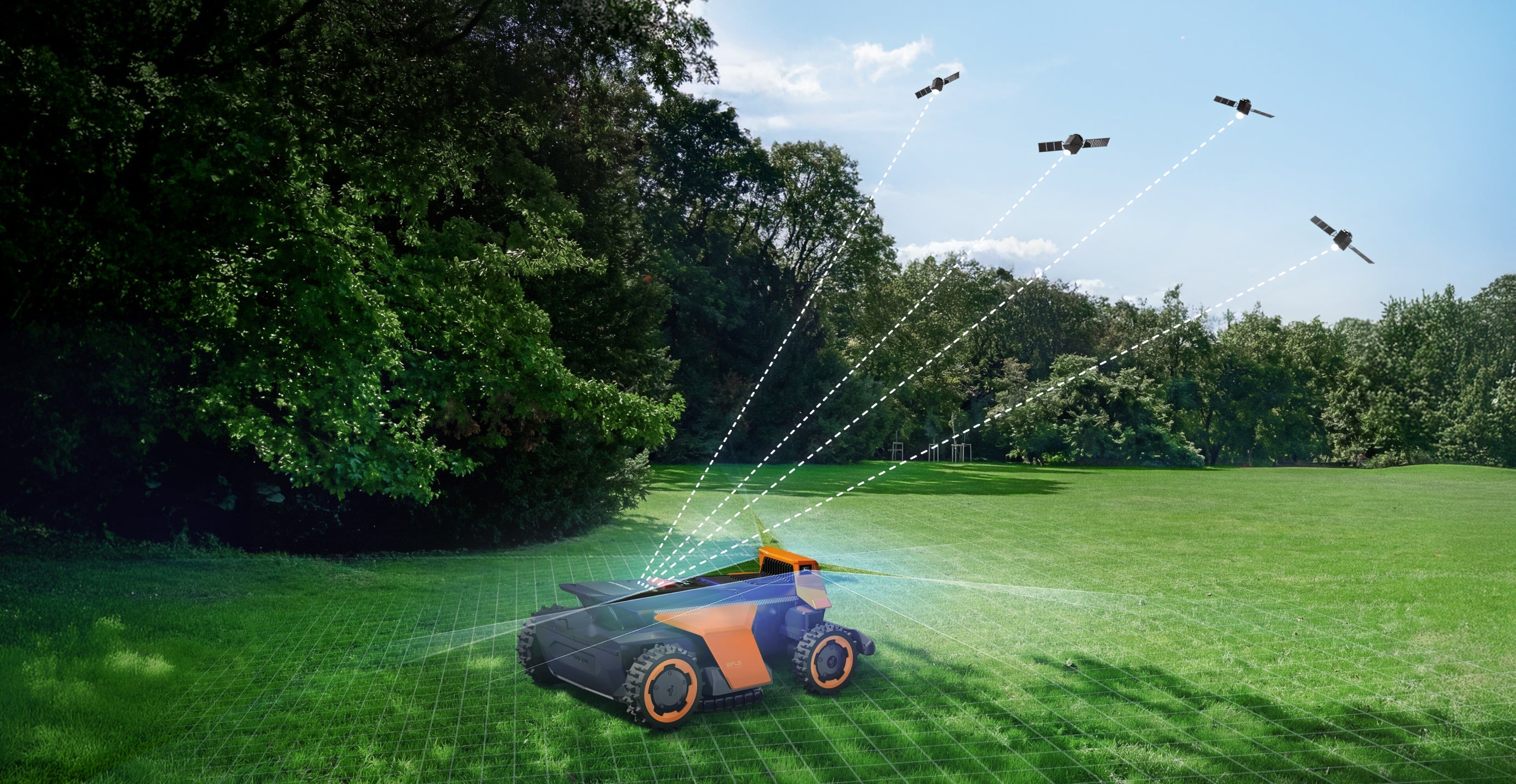 Segway Navimow i Series robot lawn mower cuts the green grass.