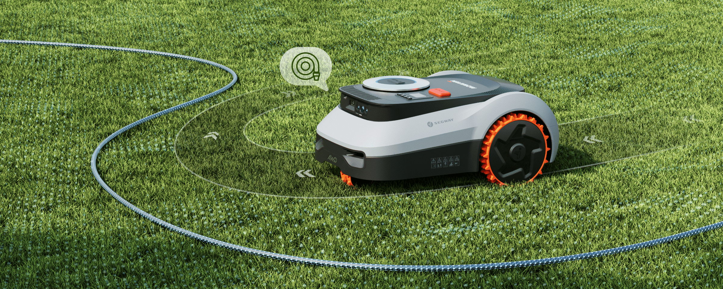 Segway Navimow i2 LiDAR robot lawn mower at night with satellites and LiDAR grid