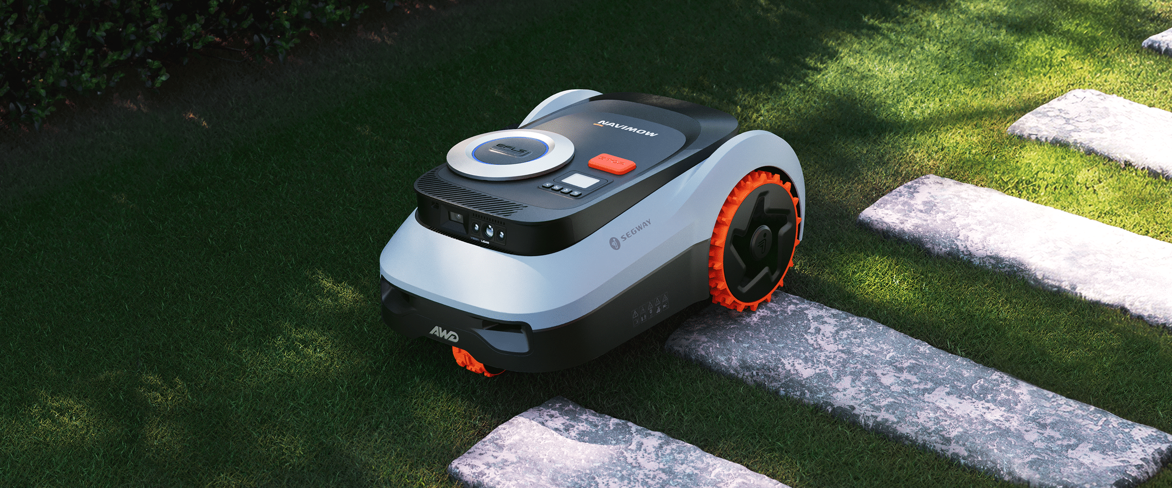 Segway Navimow i2 LiDAR robot lawn mower detects a running dog with vision overlay