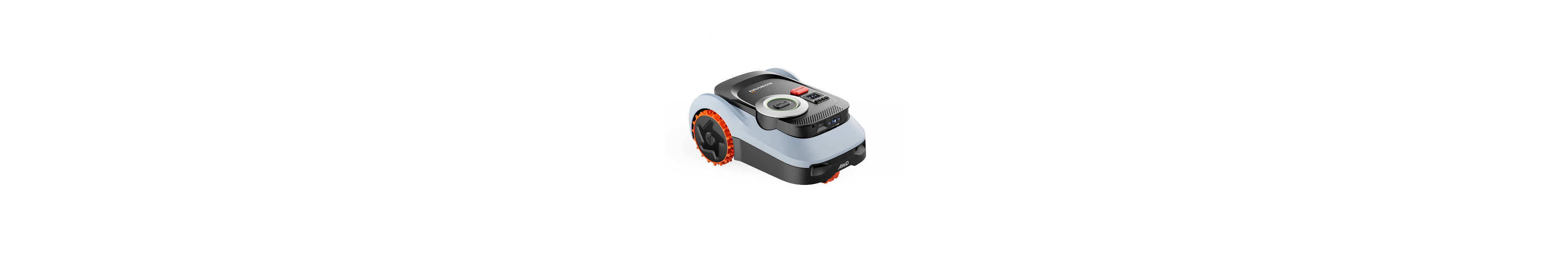 Segway Navimow i2 LiDAR robot lawn mower LiDAR stop button orange wheels white