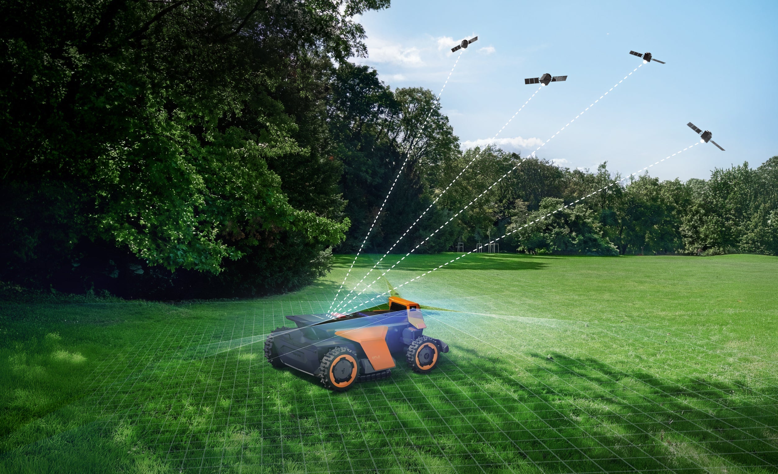 Segway Navimow H1500E robot lawn mower mows the green grass.