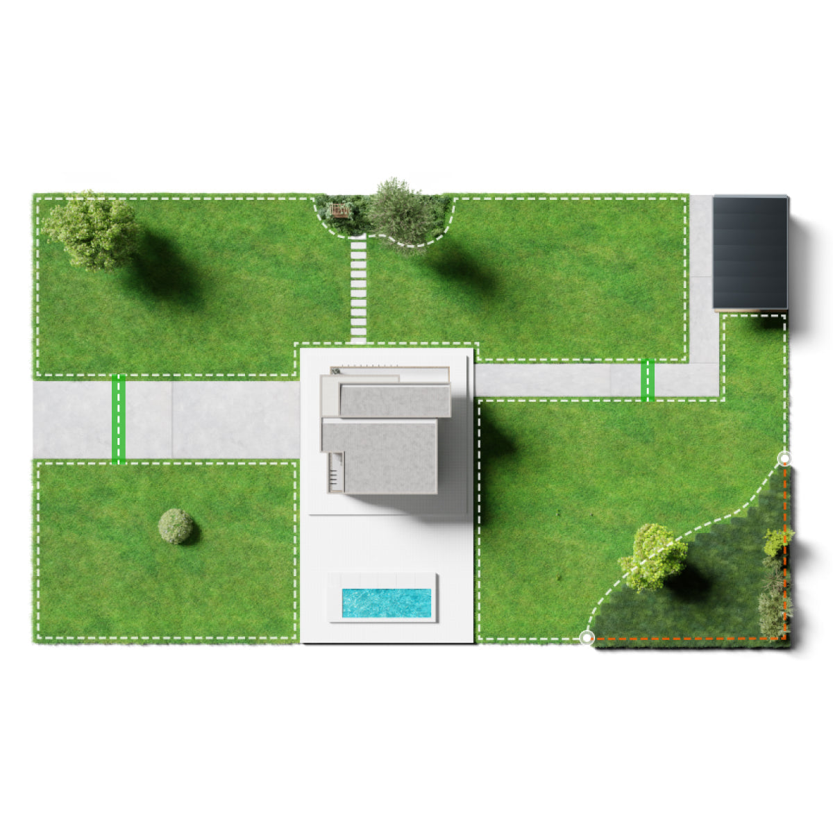 Navimow i110E robot lawn mower virtual map of property boundaries.