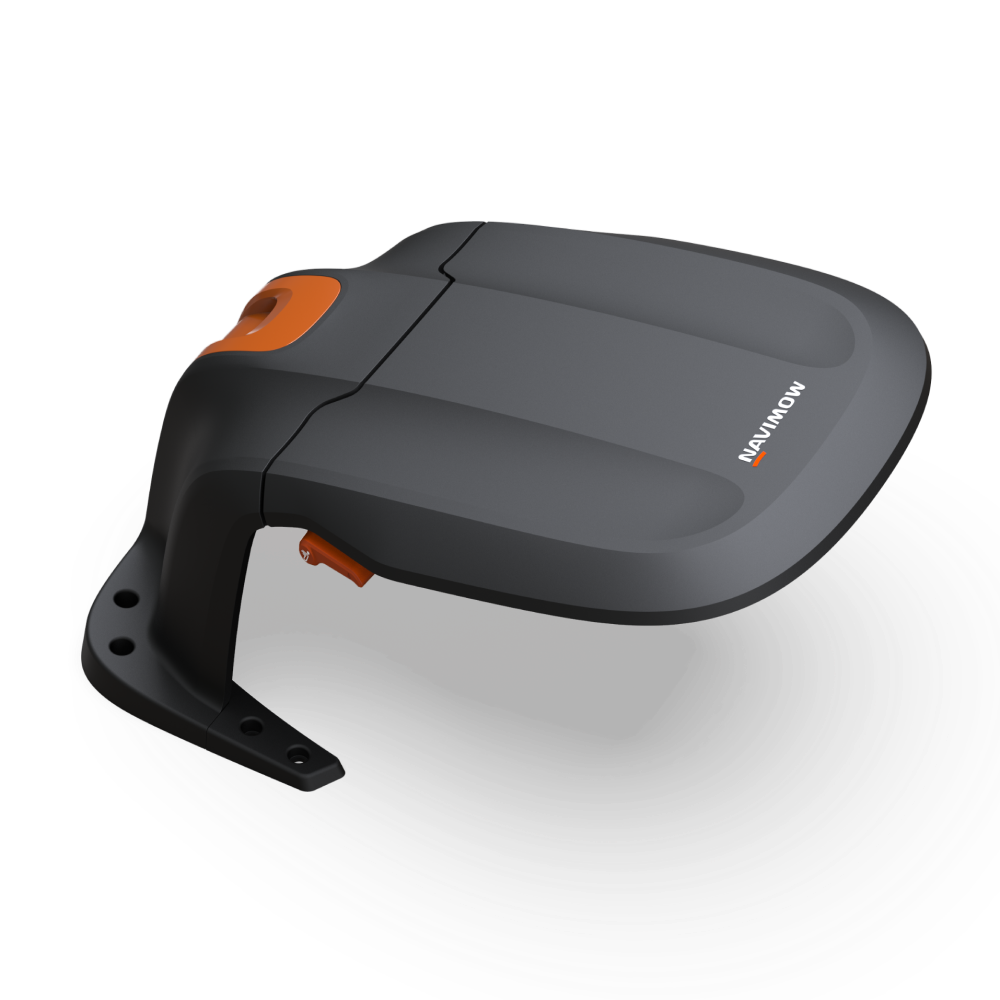 Navimow i105E robot lawn mower garage for outdoor weather protection.