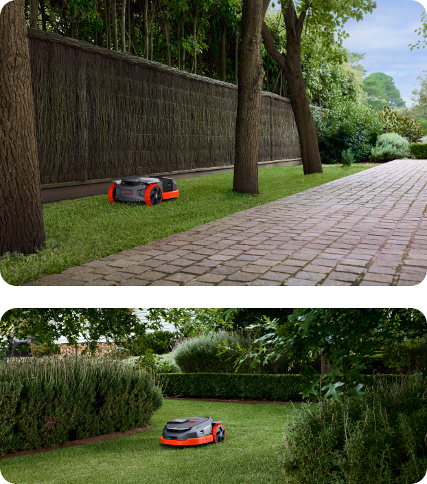 Navimow i110N robot lawn mower mows grass in the garden.