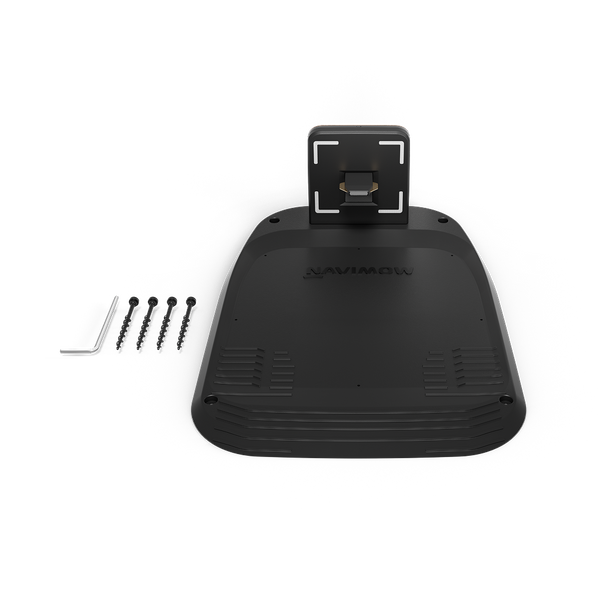 Navimow H2 Series charging base dock tower with stakes and hex key nearby