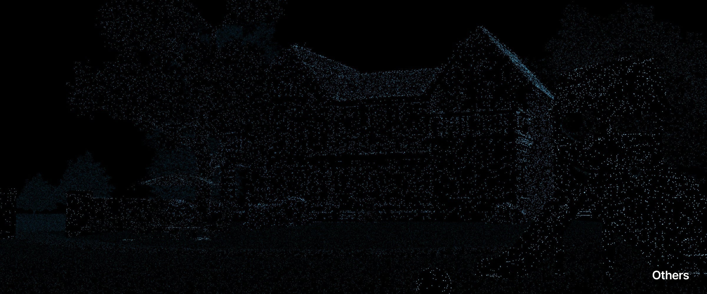 Segway Navimow H2 app blue point cloud scene labeled Others with house and trees