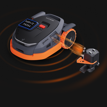 The Segway Navimow robot lawn mower is shown in action.