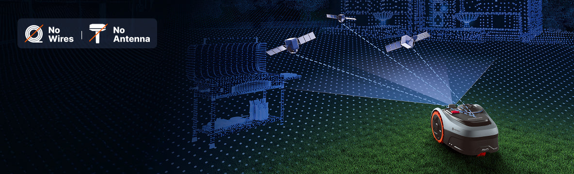 Segway Navimow i110E robot lawn mower mows grass with satellites.