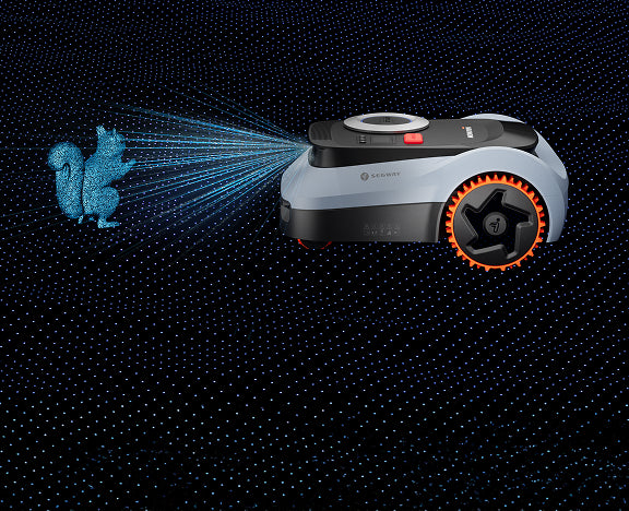 Segway Navimow i Series robot lawn mower scanning a squirrel.