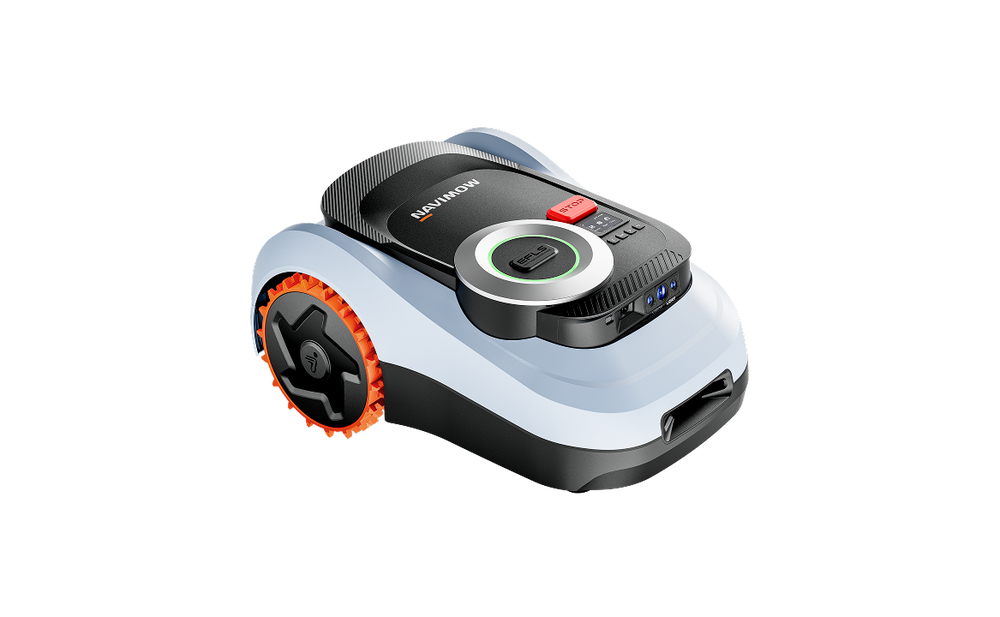 Segway Navimow i2 LiDAR robot lawn mower grey orange trim isolated on white