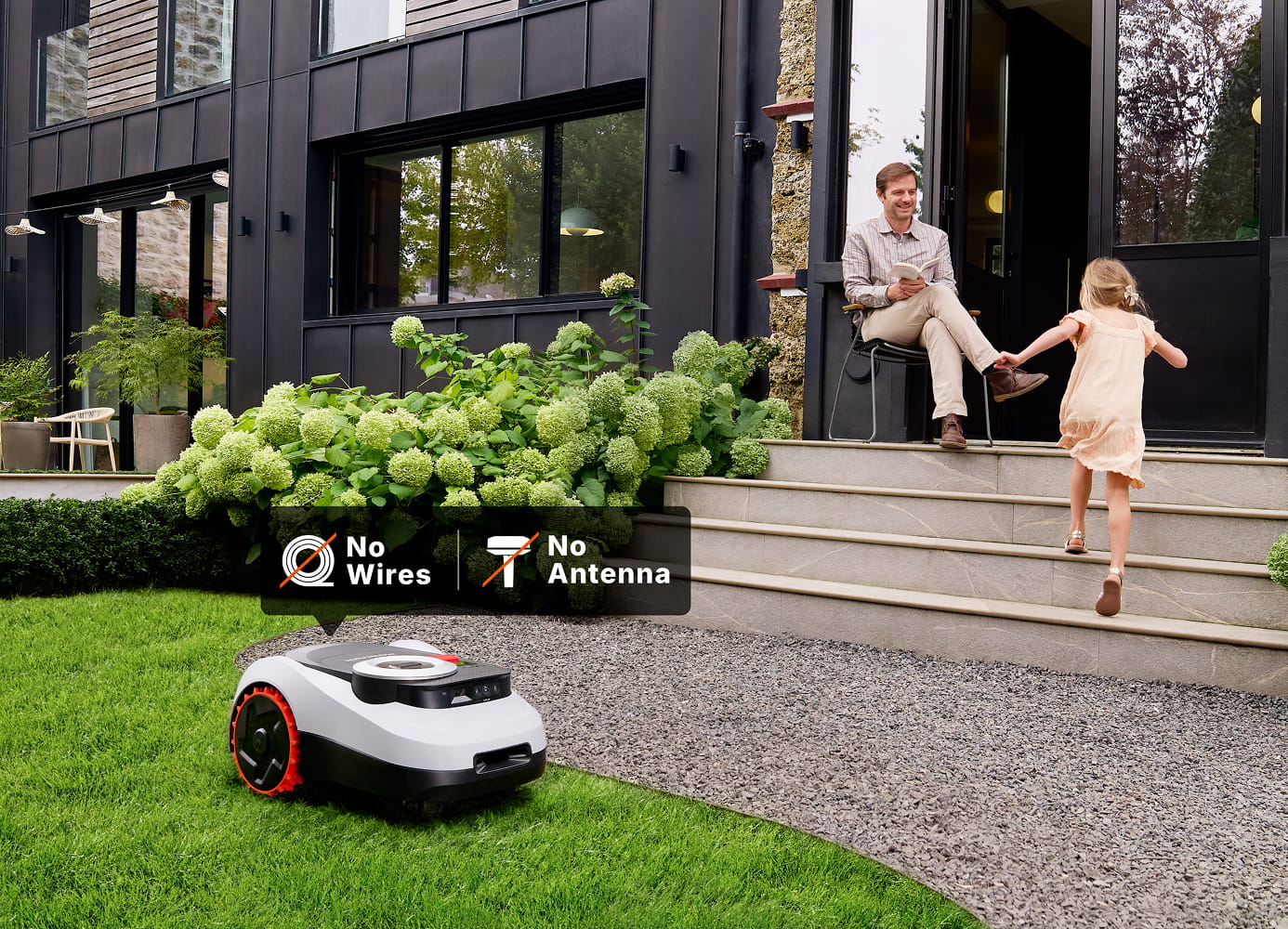 Segway Navimow i110N robot lawn mower mows the green grass.