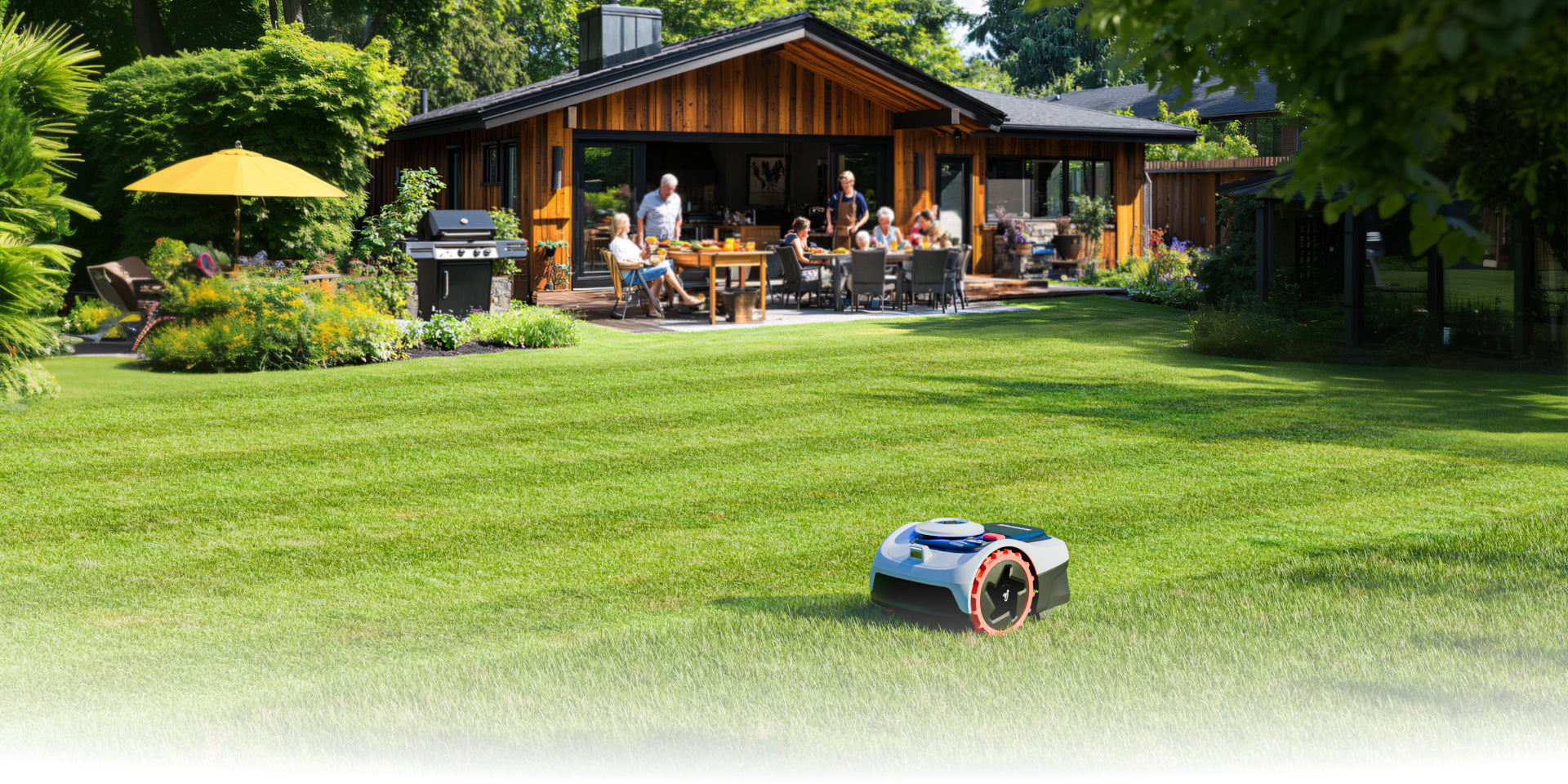 Navimow i110N robot lawn mower is on the green lawn.